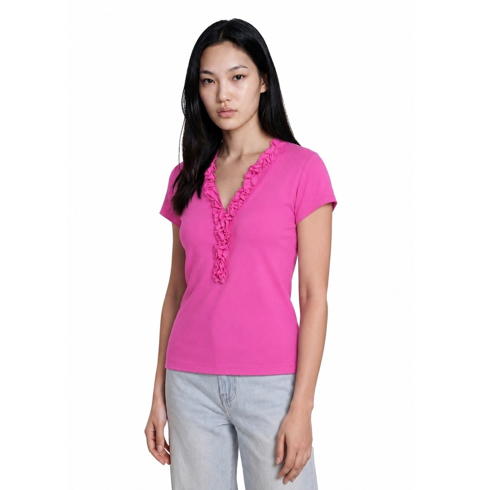 Lilly Pulitzer Luxletic Pink Ruffle Polo Top Golf Women's Size Medium Blouse